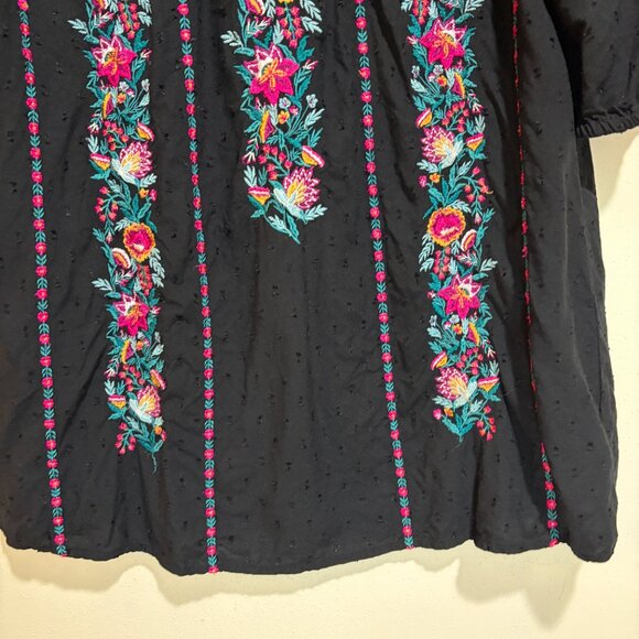 Sundance Dalilah Floral Embroidered Swiss Dot Blouse Black - Picture 7 of 11